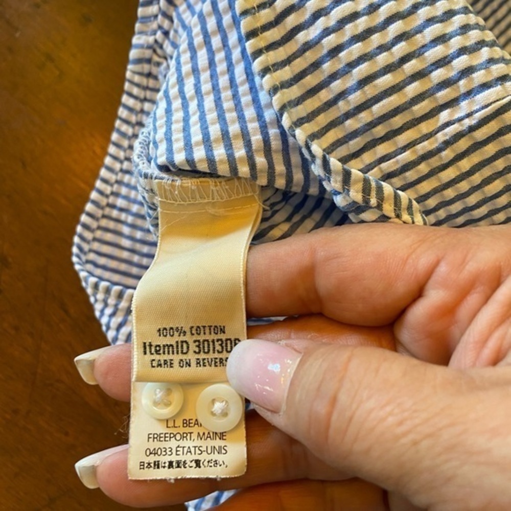 Llbean Size Medium Button Down Blue, White Stripe… - image 6
